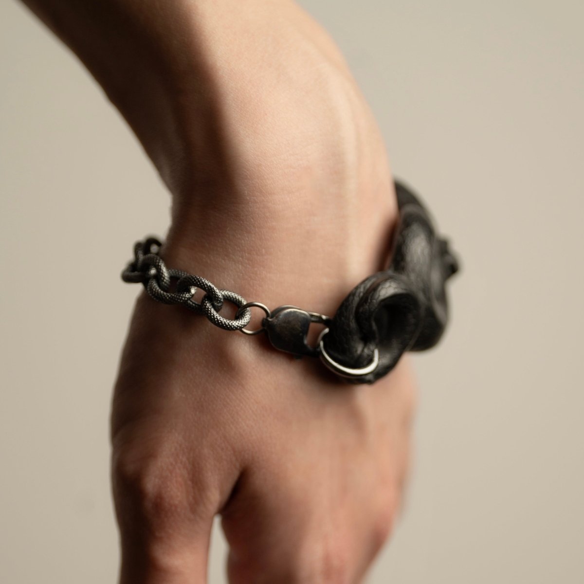 Black Snake bracelet - lobster lock shown when worn