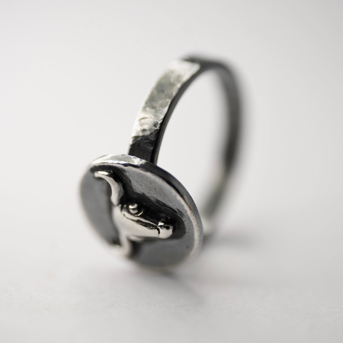 Bull Ancient Coin ring - close-up of textured minimalist sterling silver ring