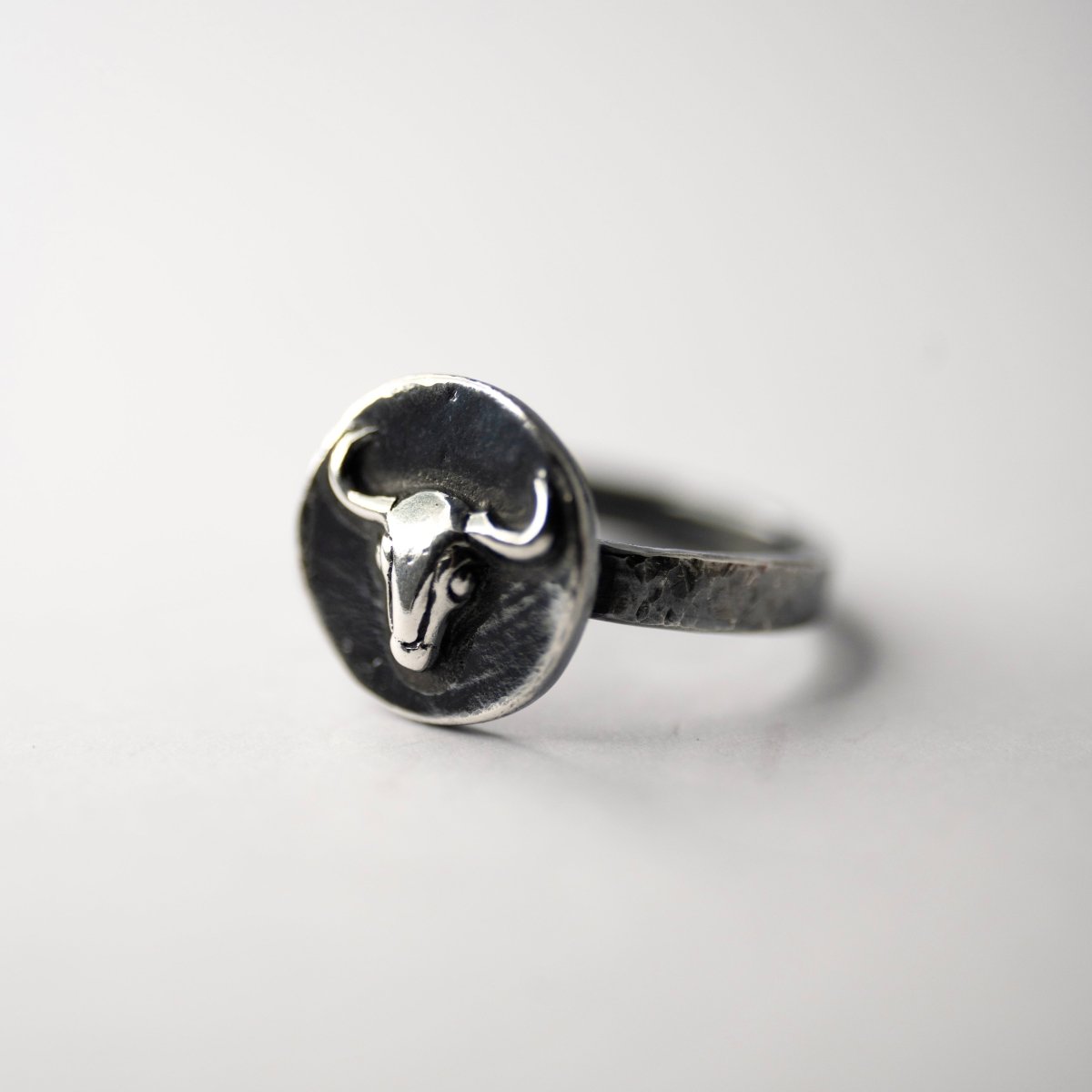 Bull Ancient Coin ring  - sterling silver boho style men's Mediterranean ring with taurus relief