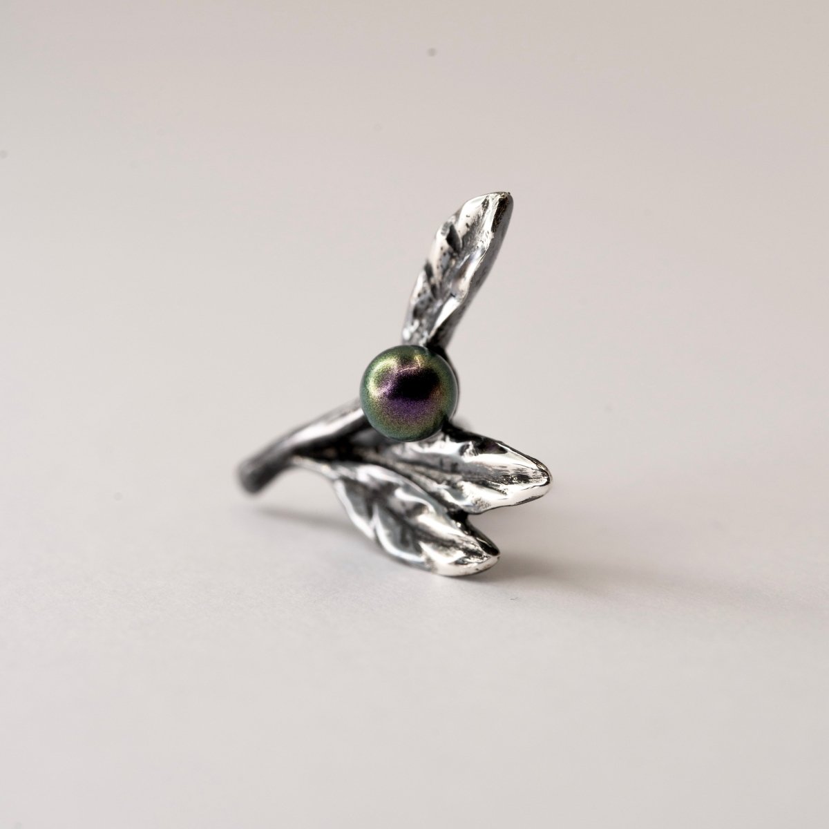 Voroco S925 Sterling Silver Hummingbird & Olive Branch Open Adjustable Ring