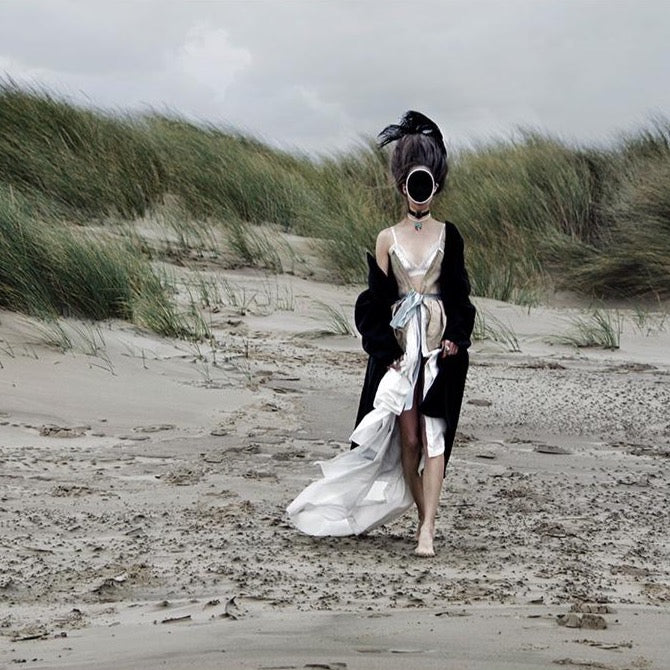 Black Lyre choker on a female model - gothic jewelry ad campaign for "Ghost" collection
