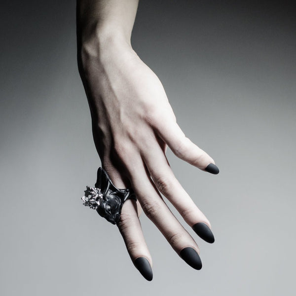 Crowned Hare ring - black - final sale - Macabre Gadgets