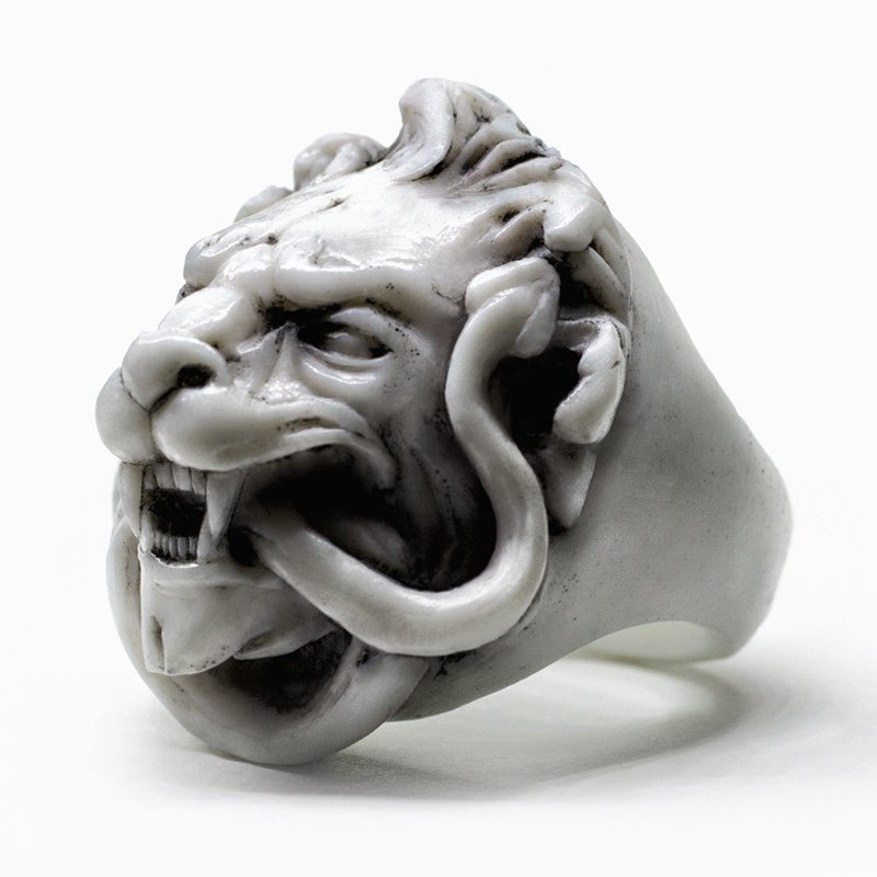 Marble Lion ring - chunky Ancient Greek inspired Lion and Snake ring with deep meaning