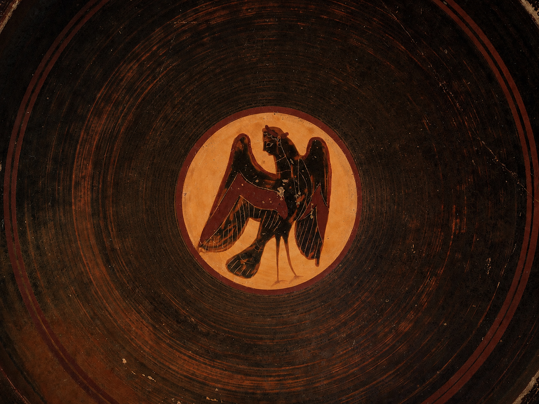 Black-figure terracotta kylix, attributed to Tleson Painter, Attic Greece, 550 BCE