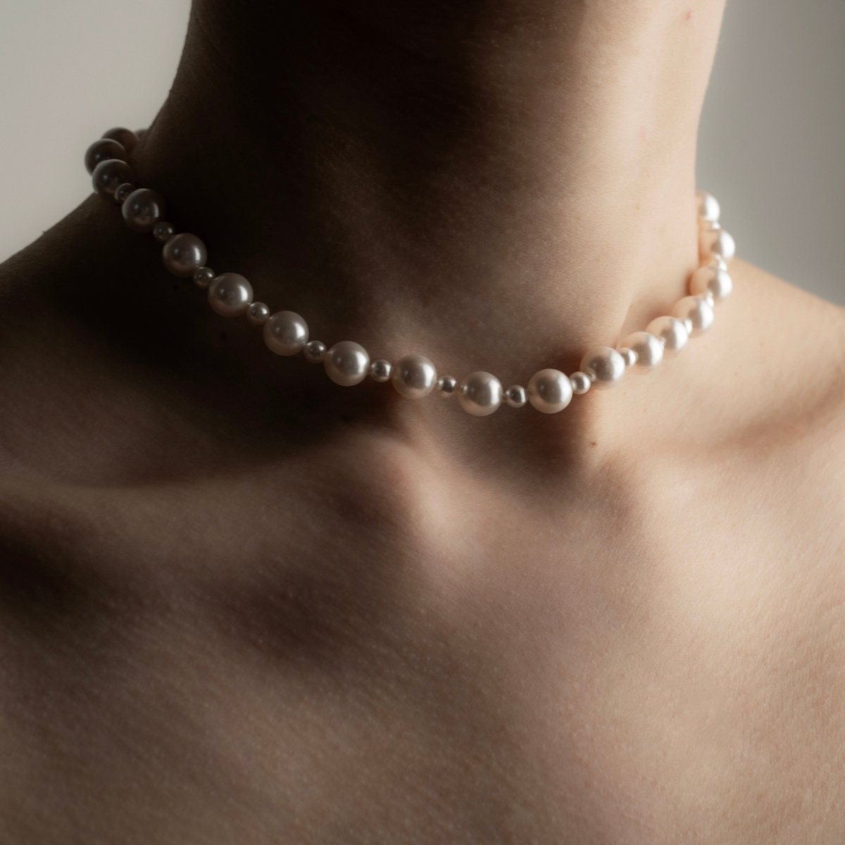 Aegean Pearl choker on a female model