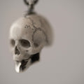Ancient Skull earring - close-up of skull detail, bone texture and antique finish are shown