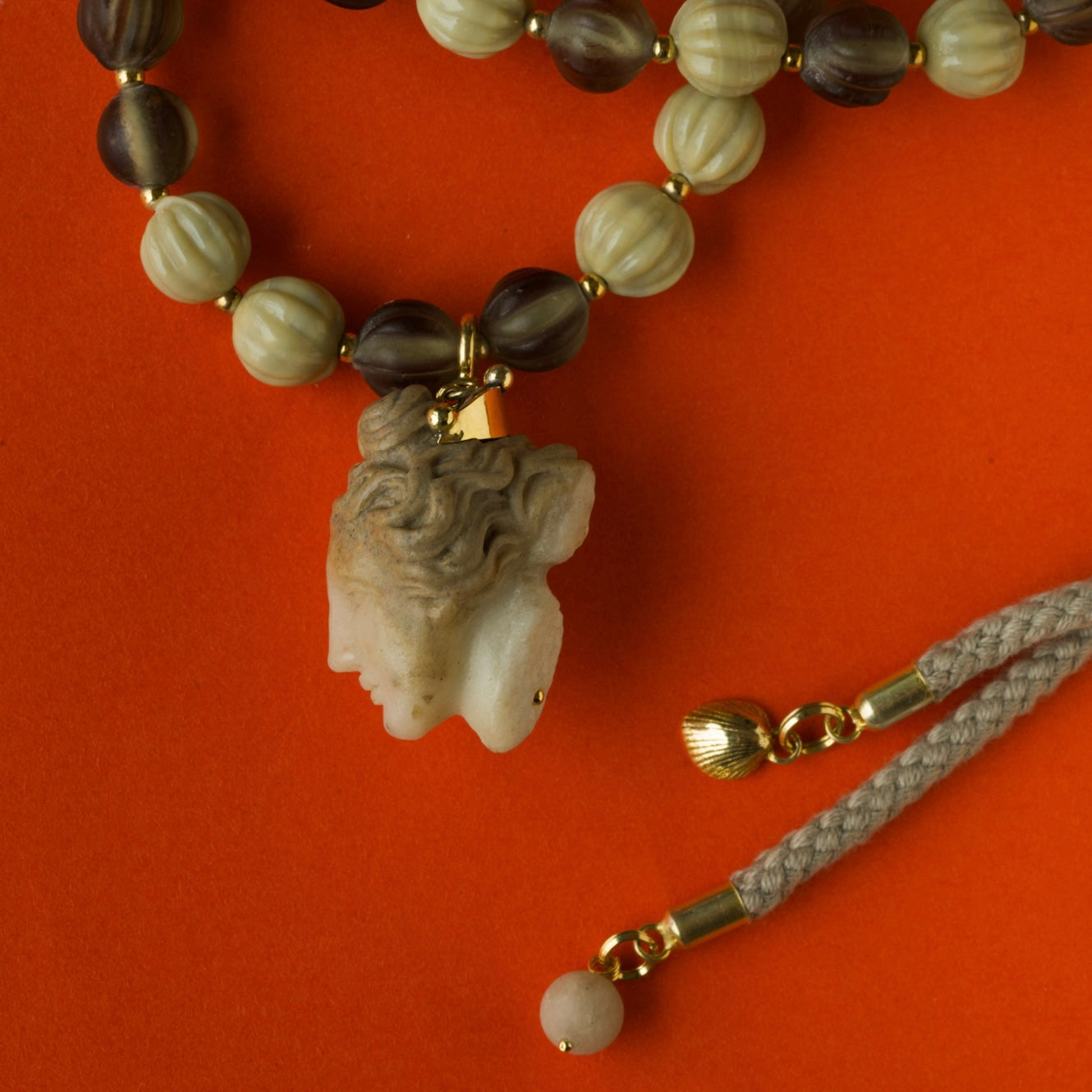 Aphrodite Necklace — Marble Goddess Pendant Double Choker in Gold