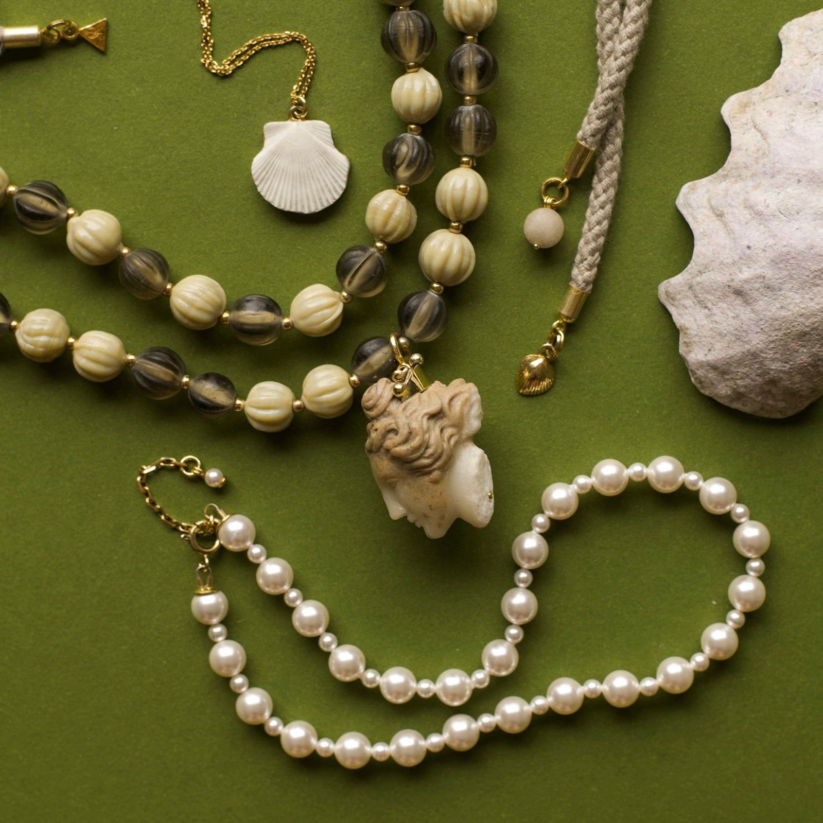 Aphrodite Necklace — Marble Goddess Pendant Double Choker in Gold