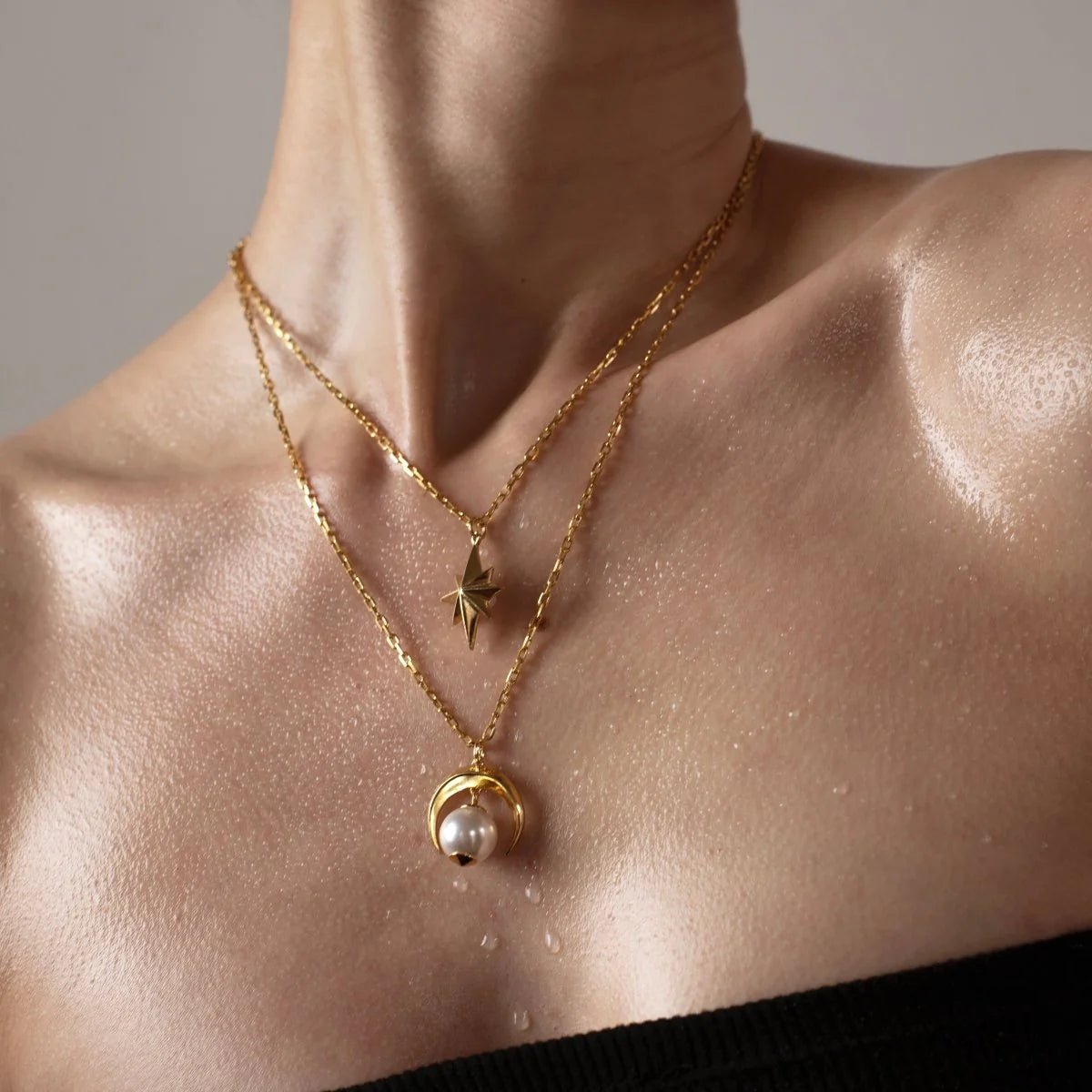 Crescent Moon Pendant gold plated styled as layered celestial necklace — moon jewelry by Macabre Gadgets