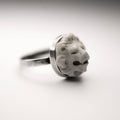 Lion ring - sleek silver band with marble lion's head set in bezel holder