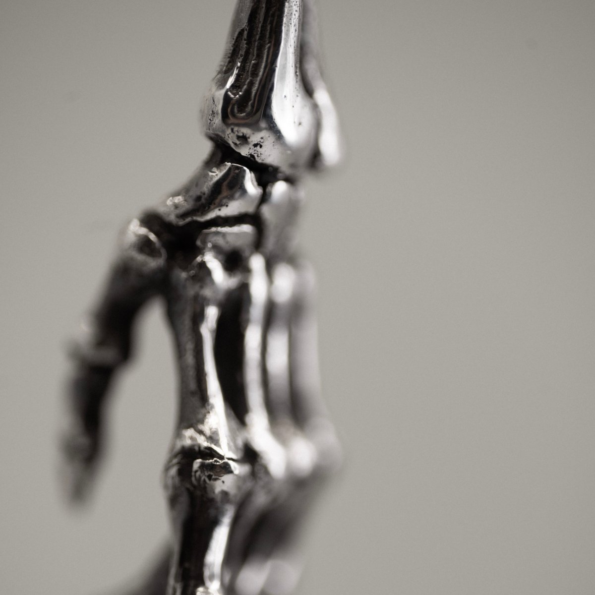 Silver Skeleton Arm pendant - close up on a  wrist joint  with carpal bones visible 