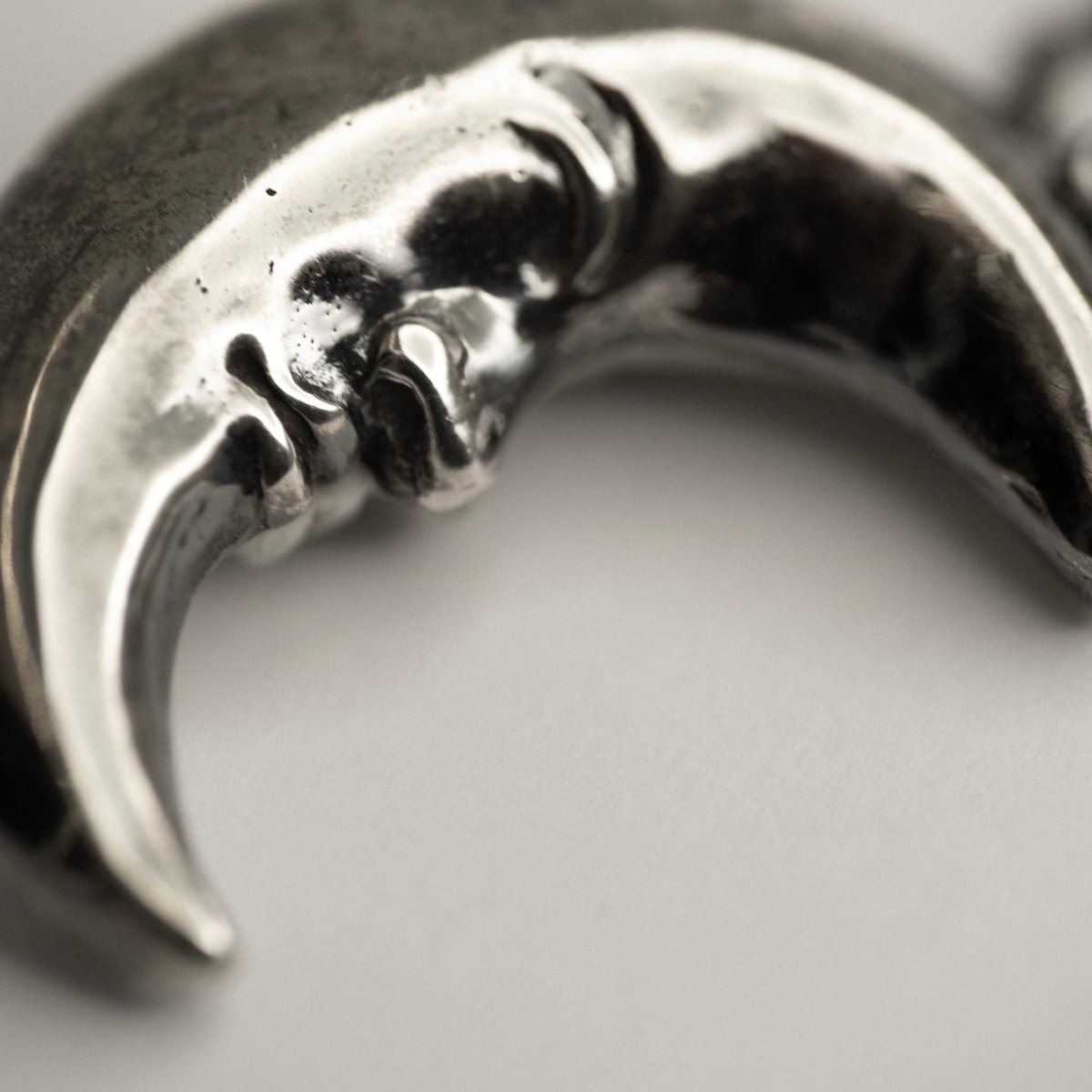 Mr. Moon Pendant - Two-Sided Sterling Silver & Marble Moon