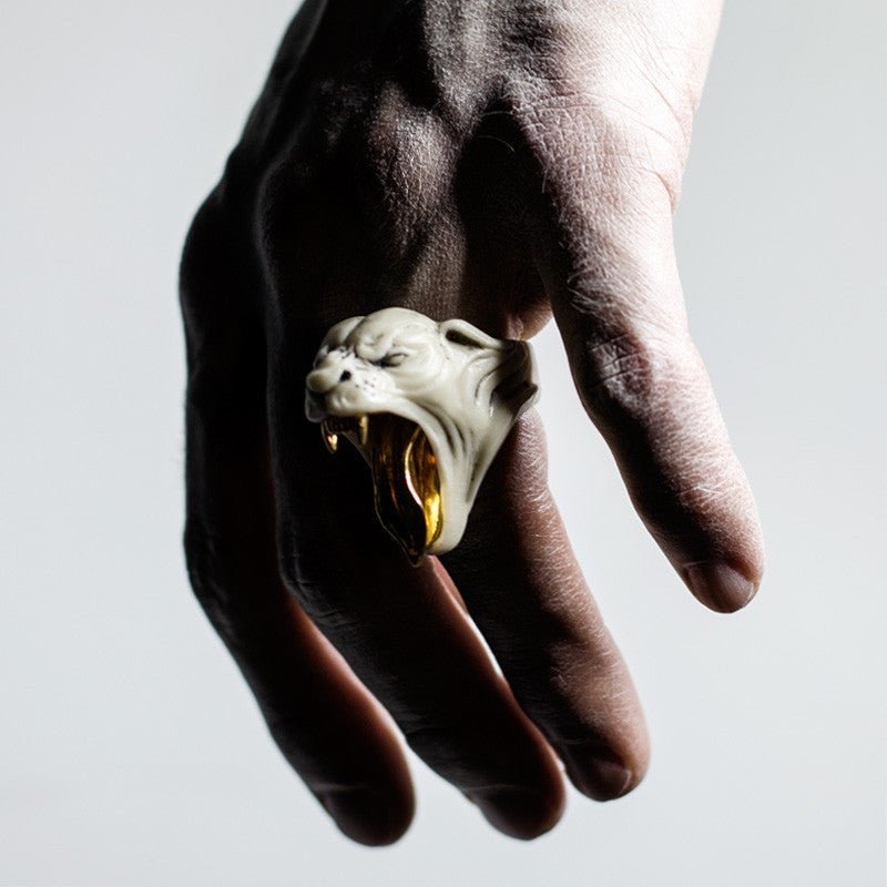 Panther ring on a model's hand - gothic statement ring styling shot