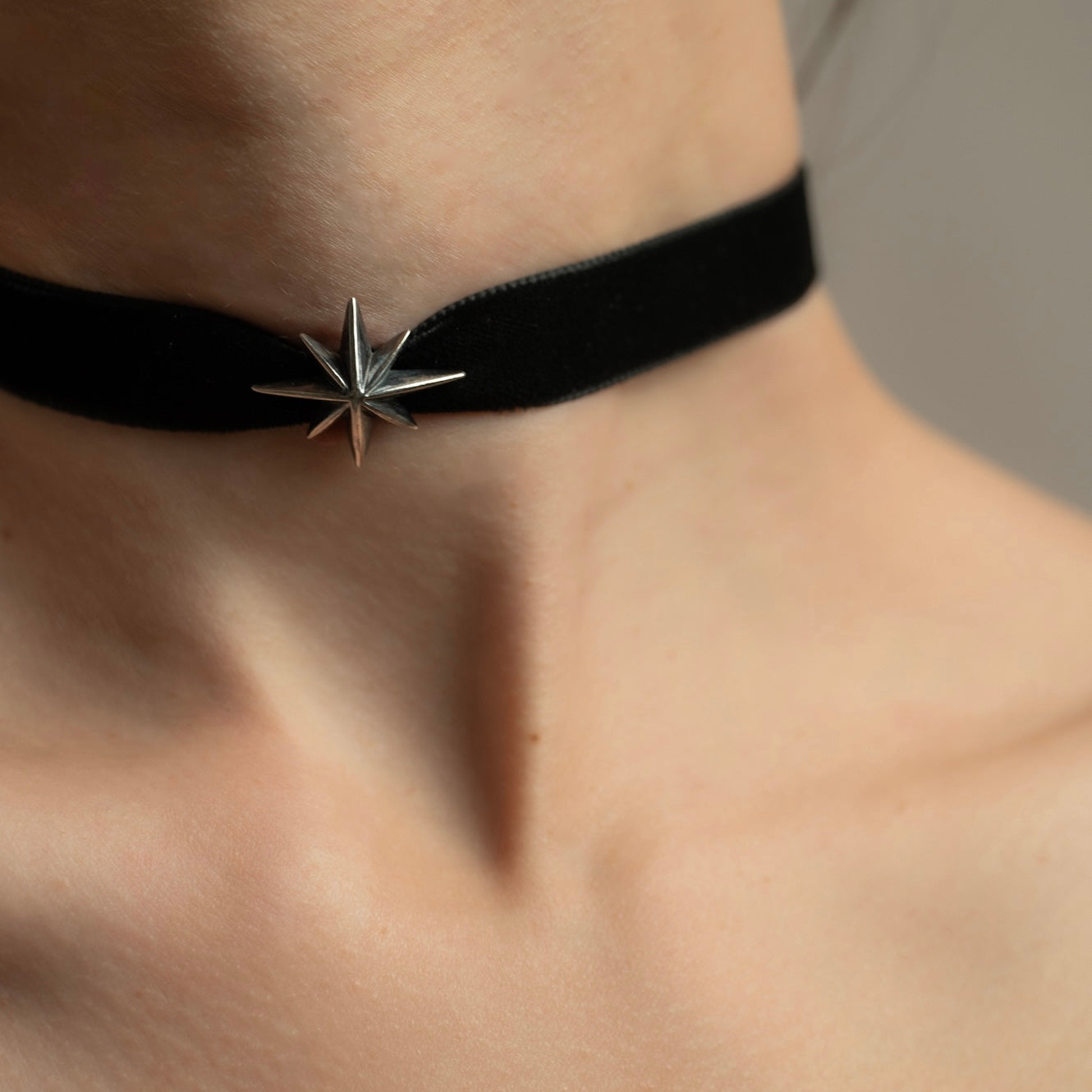 Silver Star Choker — Sterling Silver Star on Black Velvet Ribbon