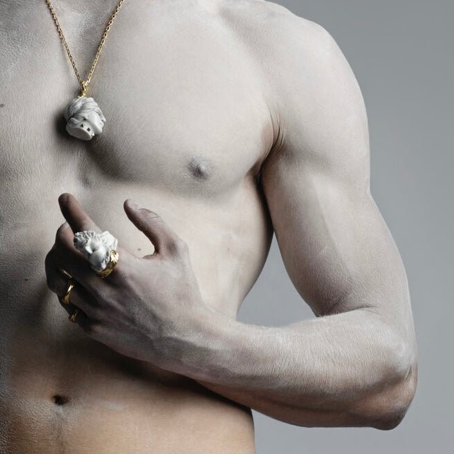 Zeus ring on a male model from fashion editorial