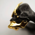 Ancient skull ring - black - gold variant, close up of gilded jaw