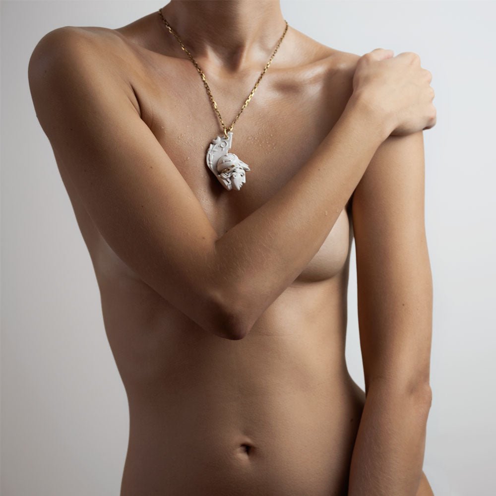 Athena pendant on a female model 
