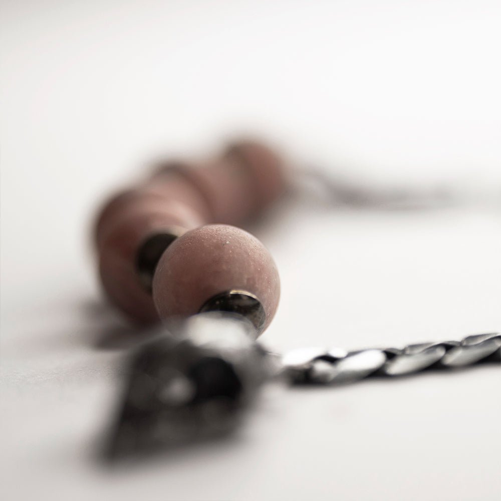 Bird Skull Bracelet - extreme close up on a texture of the quartz bead