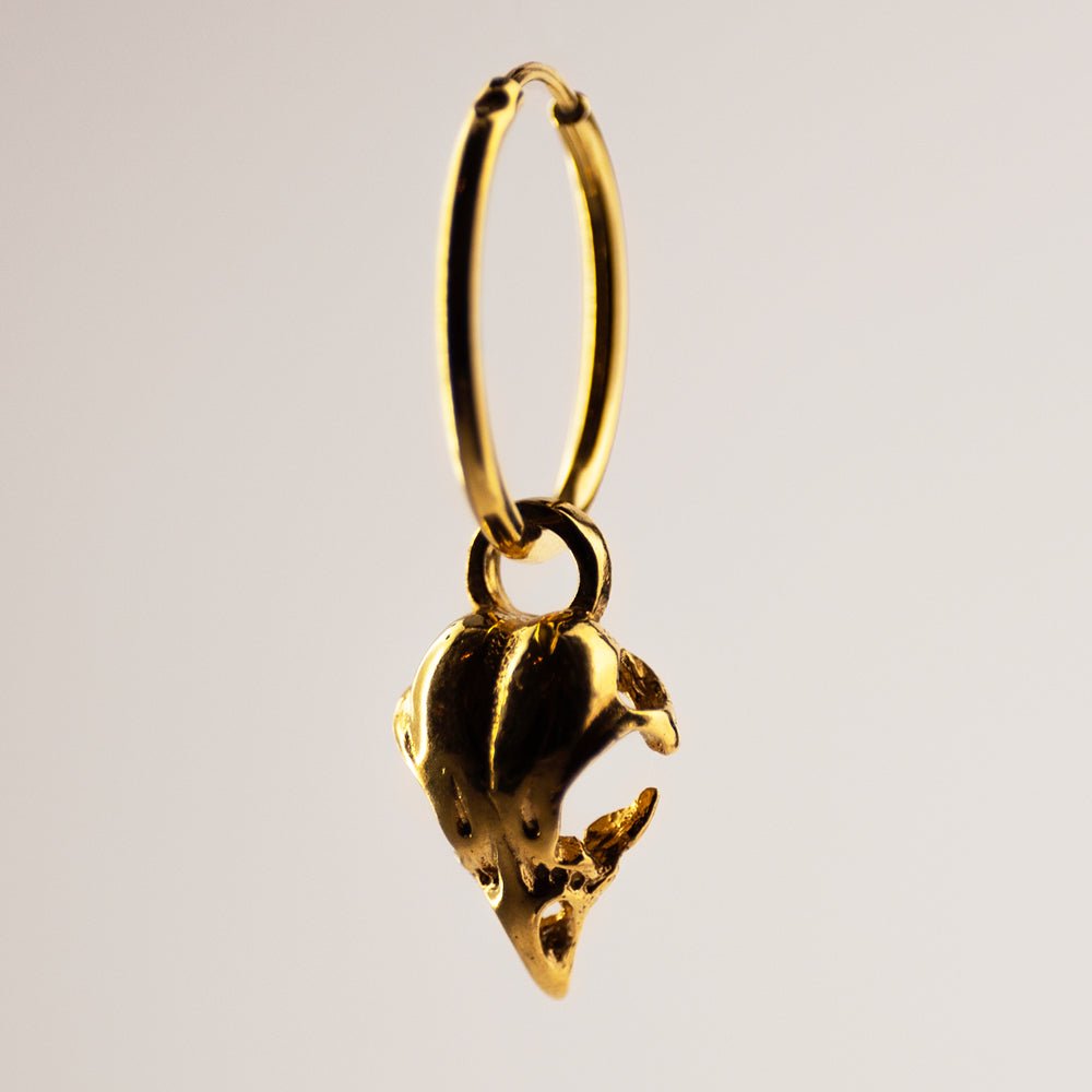 Bird Skull earring - witchy gothic earring   in gold-plated finish on neutral background