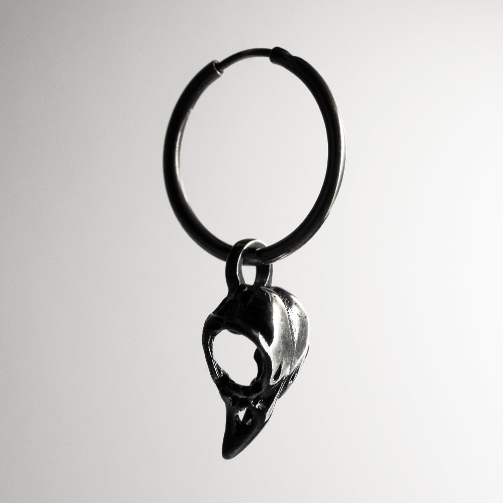 Bird Skull earring - gothic earring in a shape of small bird skull on a hoop lock 