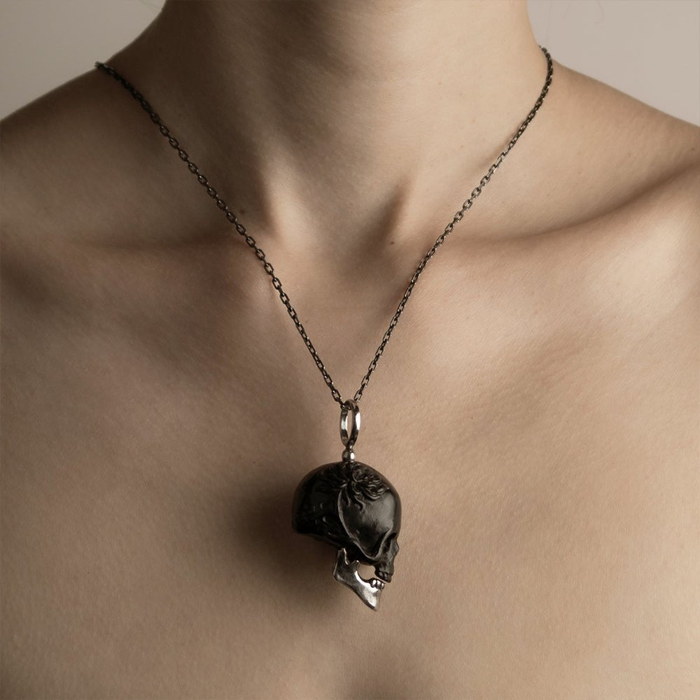 BLACK CHRYSANTHEMUM SKULL PENDANT - Macabre Gadgets Store