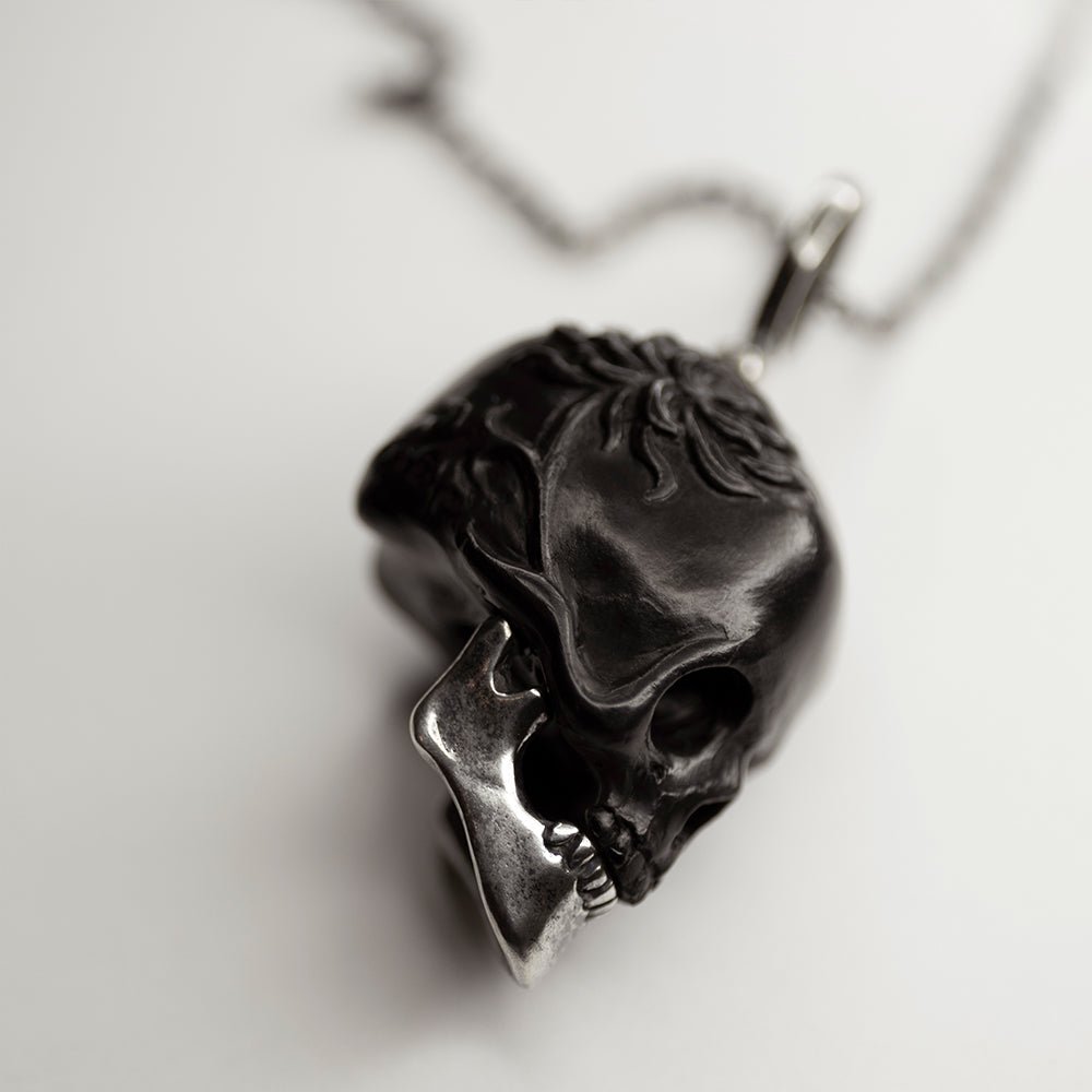 BLACK CHRYSANTHEMUM SKULL PENDANT - Macabre Gadgets Store