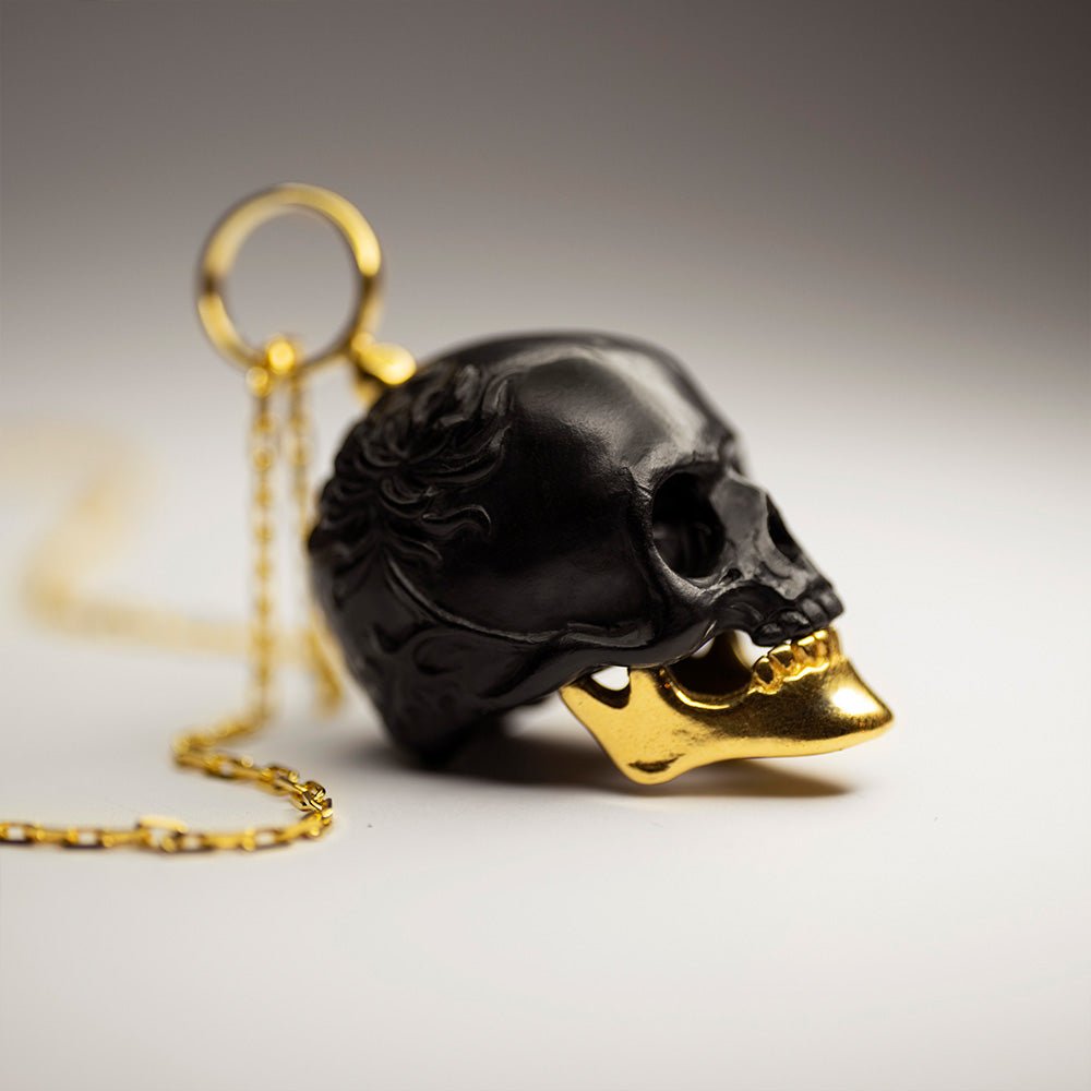 BLACK CHRYSANTHEMUM SKULL PENDANT - Macabre Gadgets Store