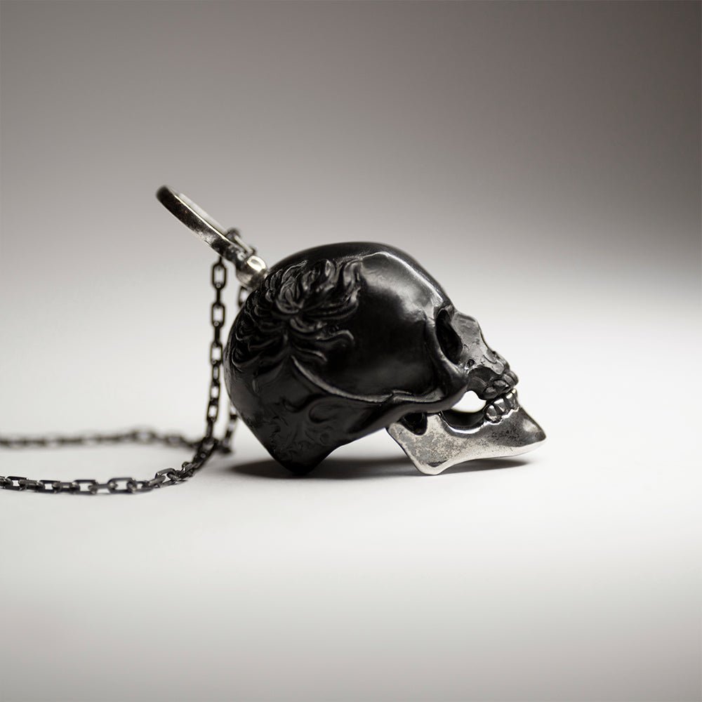 BLACK CHRYSANTHEMUM SKULL PENDANT - Macabre Gadgets Store