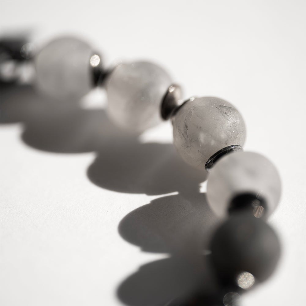 Claw Bracelet - close up of grey quartz beads