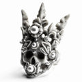 Coral Crown Skull ring — bonded marble skull with branching coral spire crown and pearl inlay, white background | Macabre Gadgets