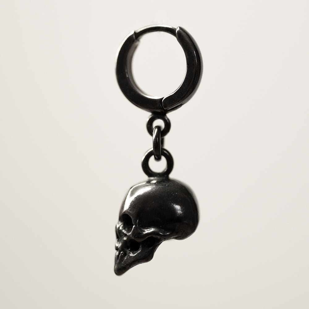 Silver Skull earring - gothic skull earring - miniature dangling skull pendant on a hoop clasp in sterling silver