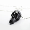  Crystal Skull pendant  - black skull with raw crystal "growing" underneath fixed on fine silver chain