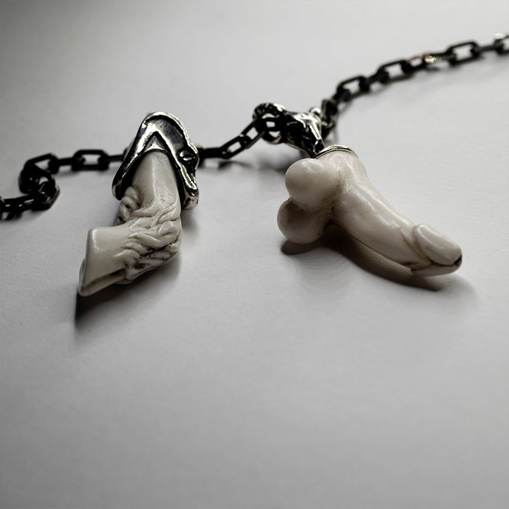 Faun Bracelet - close up of both charms, and sterling silver holders