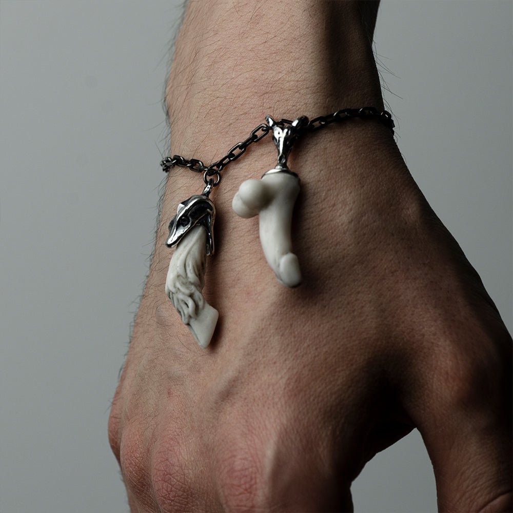 Faun Bracelet on a wrist, close up of the charms