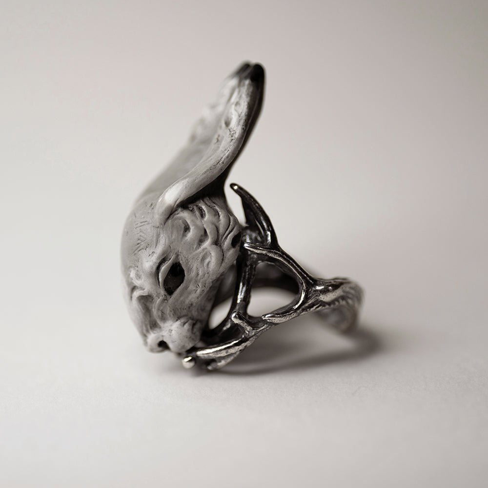 Hare ring - grey variant - on a white surface, overall appearance of the ring is shown