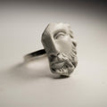 Heracles ring - marble sculpture of Hercules on minimalist silver band on neutral background