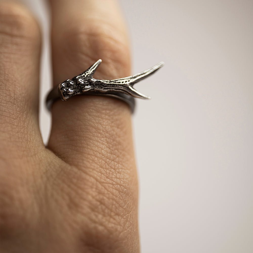 Horn ring - on a model's hand, close up