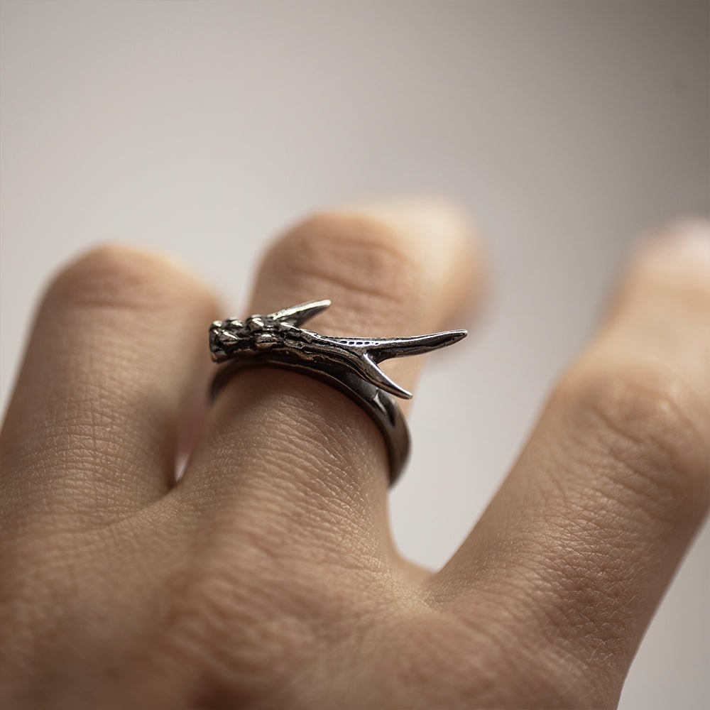Horn ring - close up of the ring on the model's hand