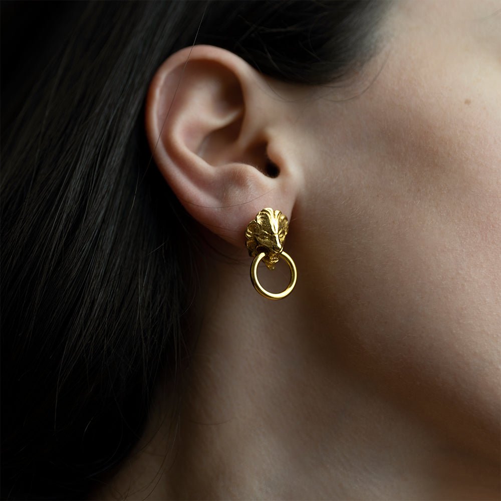 Lion Earring - 925 Sterling Silver & Gold | Greek Mythology