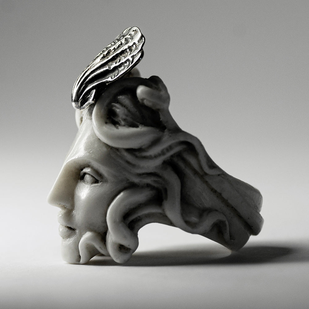 Medusa Ring — Greek Mythology Marble Ring with Seashell Crown