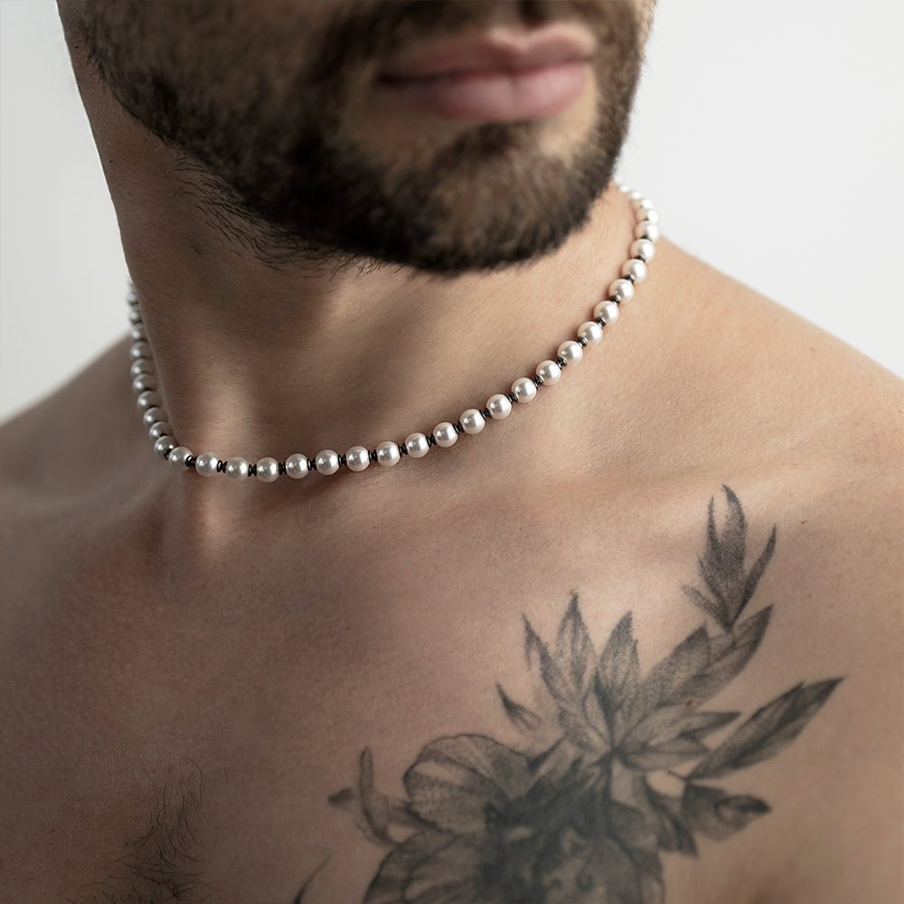 Pearl Choker on a male model with a beard