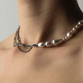 Pearl Drops choker - on a woman's neck, close-up