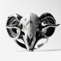 Ram ring - front view, marble skull and sterling silver horns are clearly visible