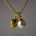 Shell & Pearl pendant - gold variant - gold-plated shell charm and round pearl on chain necklace