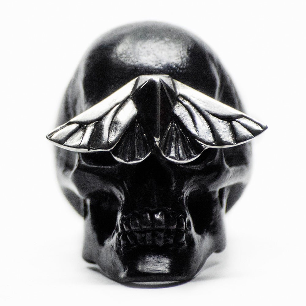 Skull & Moth ring - black variant - front view, clear product picture