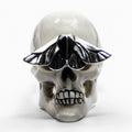 Skull & Moth ring - white variant - front view, marble skull and sterling silver moth are visible