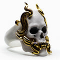 Mayla Skull ring - on a white background, highly detailed product picture with both marble and silver elements clearly visible