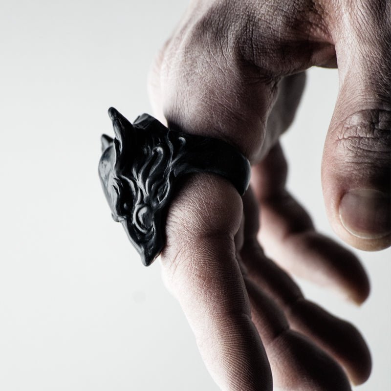 Wolf Ring - Handcrafted Marble Animal Jewelry | Gothic